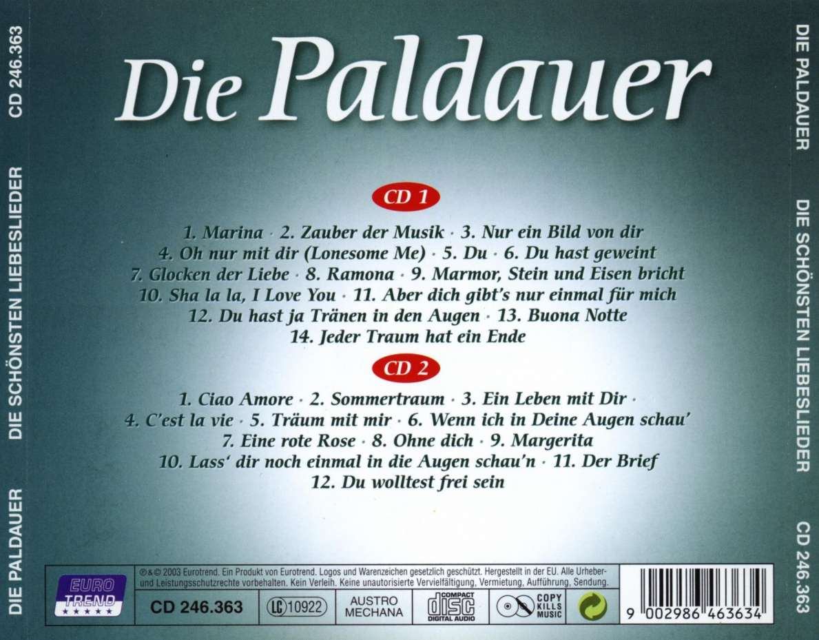 Die Paldauer Die Sch Nsten Liebeslieder Back | CD Covers | Cover ...