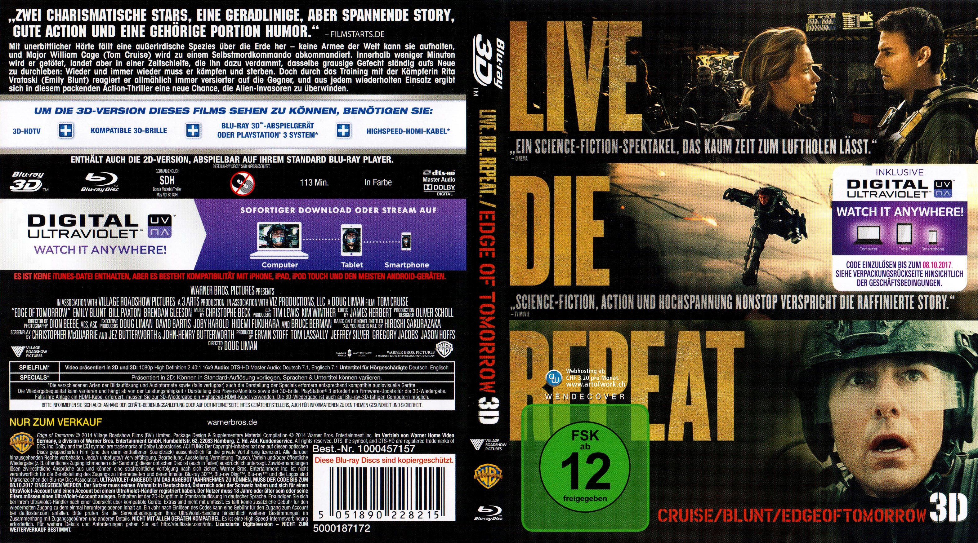 Live Die Repeat Edge of Tomorrow Tom Cruise | Blu-Ray Covers | Cover ...