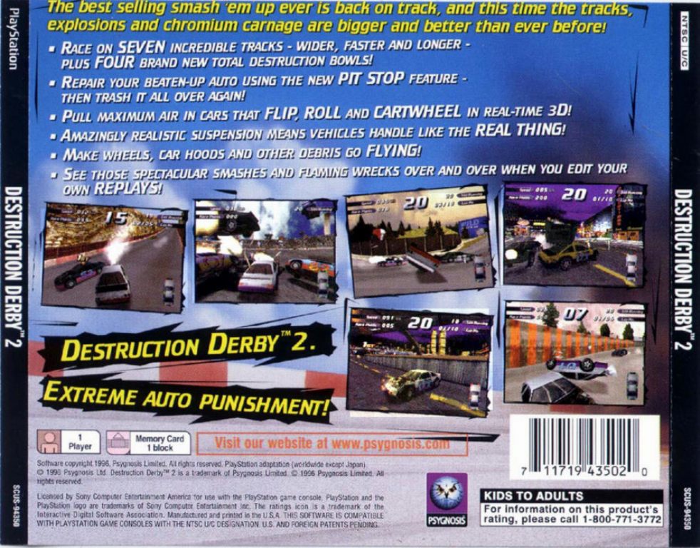 Destruction Derby 2 NTSC PSX BACK | Playstation Covers | Cover Century ...