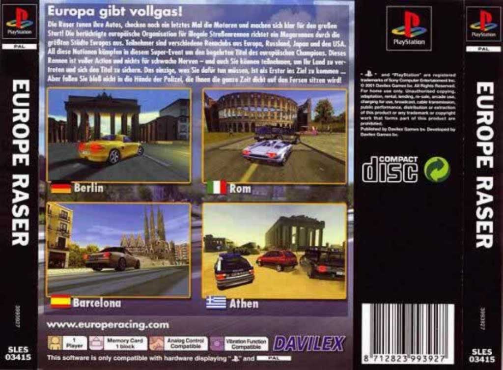 Europa Raser PAL PSX BACK | Playstation Covers | Cover Century | Over 1 ...