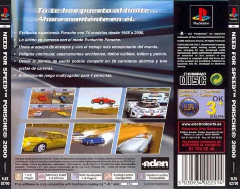 Need For Speed Porsche 2000 PAL PSX BACK | Playstation Covers | Cover ...