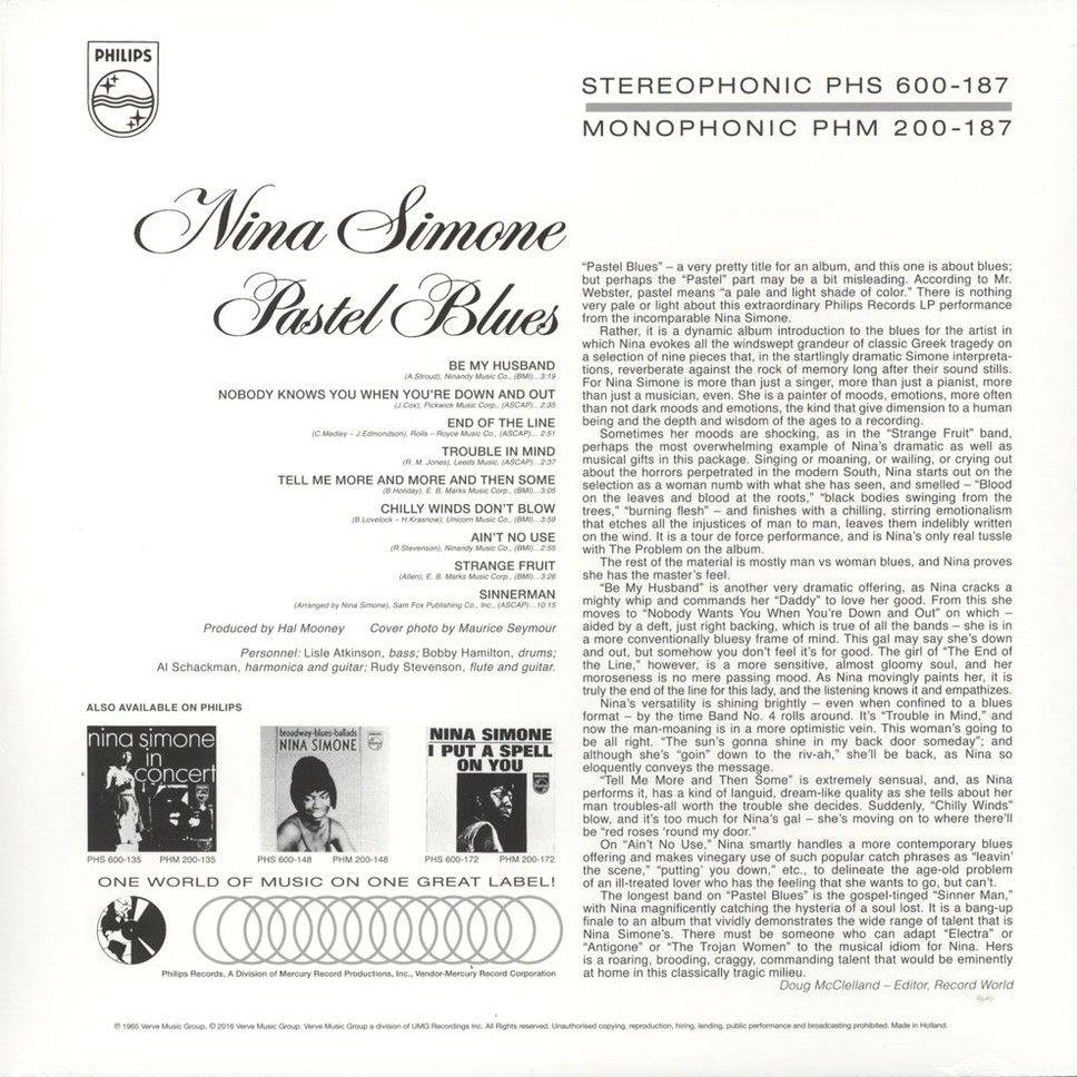 Nina Simone Pastel Blues 180g Vinyl Download Vinyl Lp Covers Cover Century Over 1000000 6794